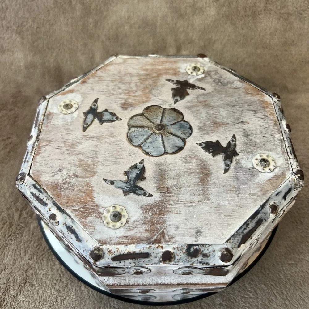 Wood and Metal Octagonal Trinket Jewelry Box Made In‎ India 7